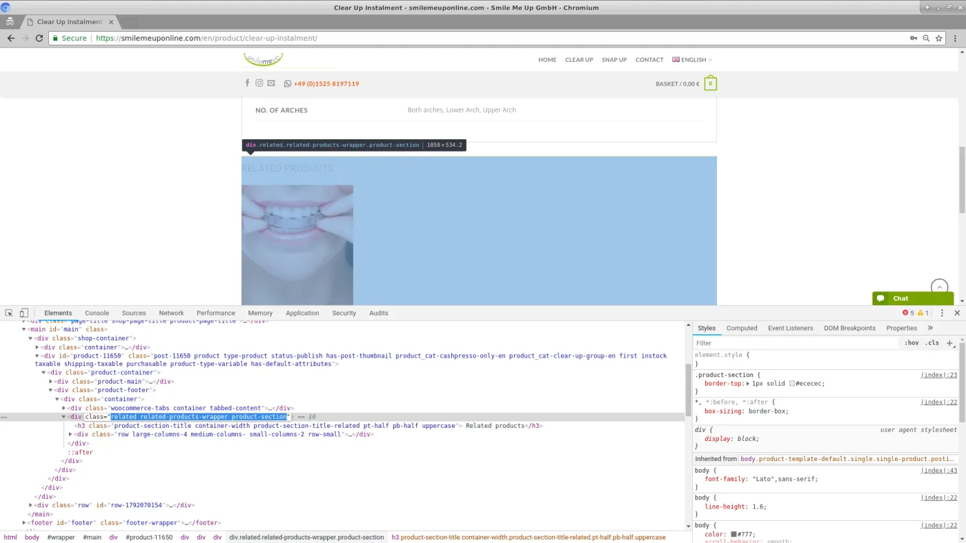 Copy css of container class