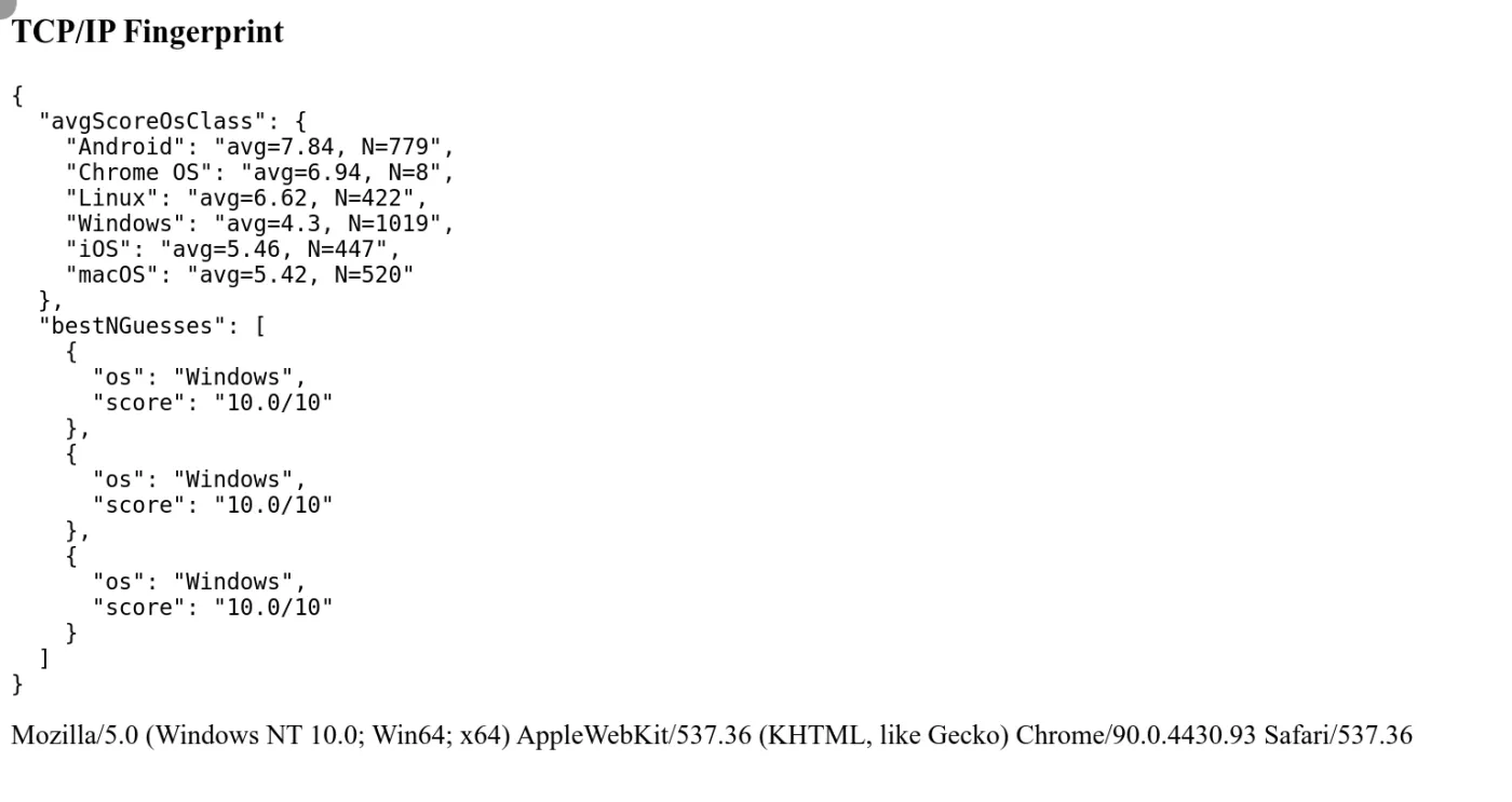 TCP/IP fingerprint for Brightdata data collector