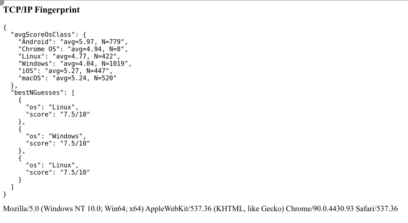 TCP/IP fingerprint for Brightdata data collector