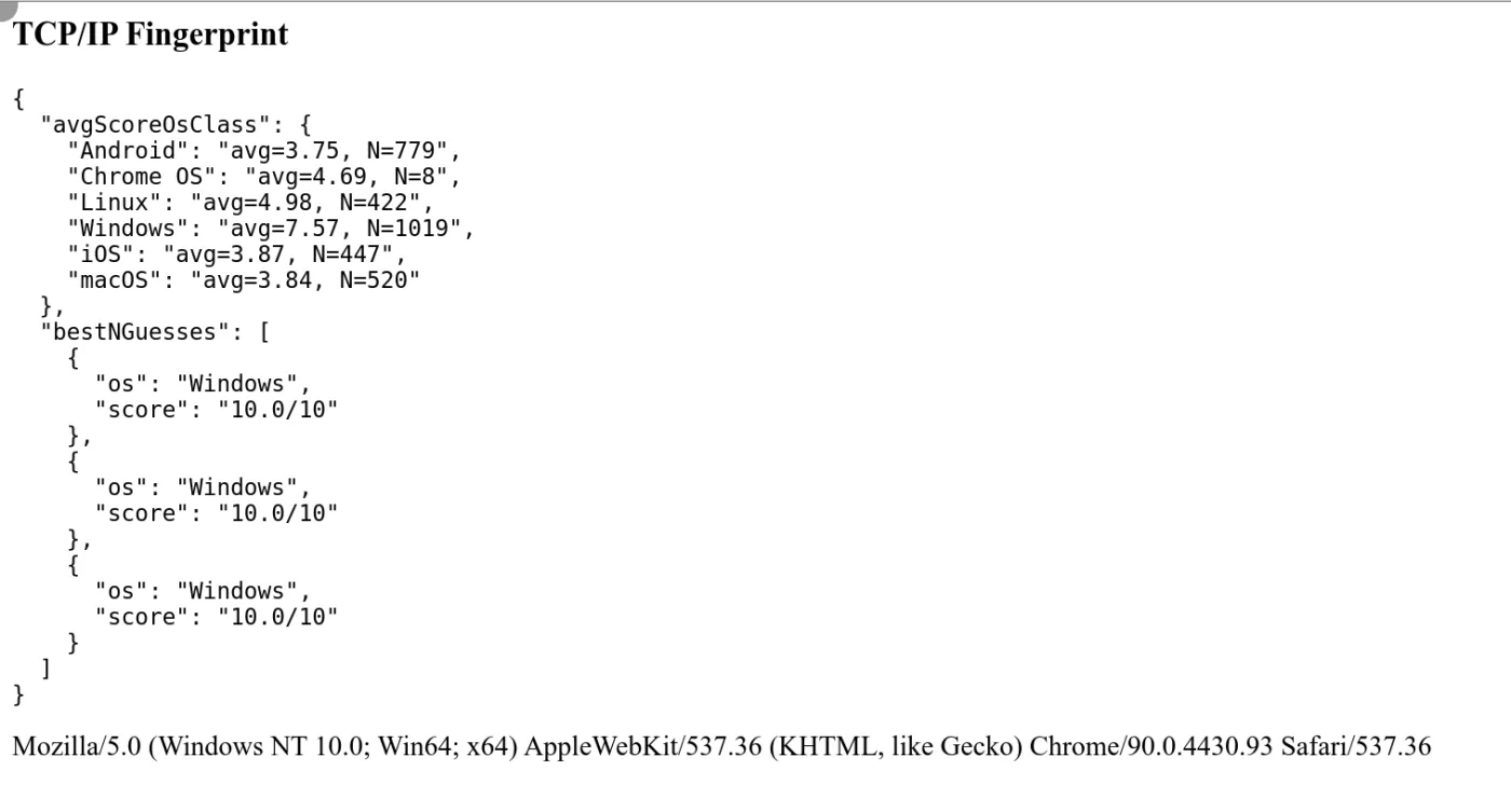 TCP/IP fingerprint for Brightdata data collector